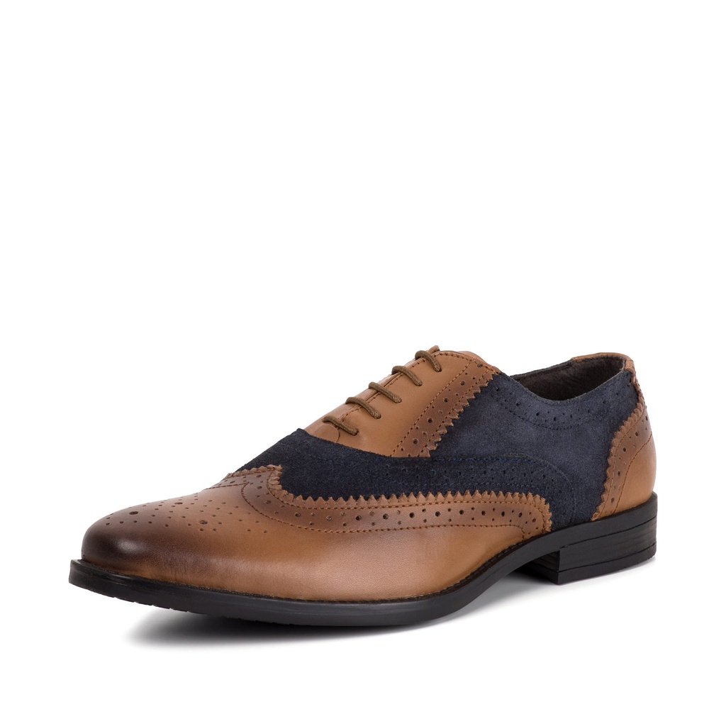 MENS JAY NAVY & BROWN OXFORD BROGUE SHOE