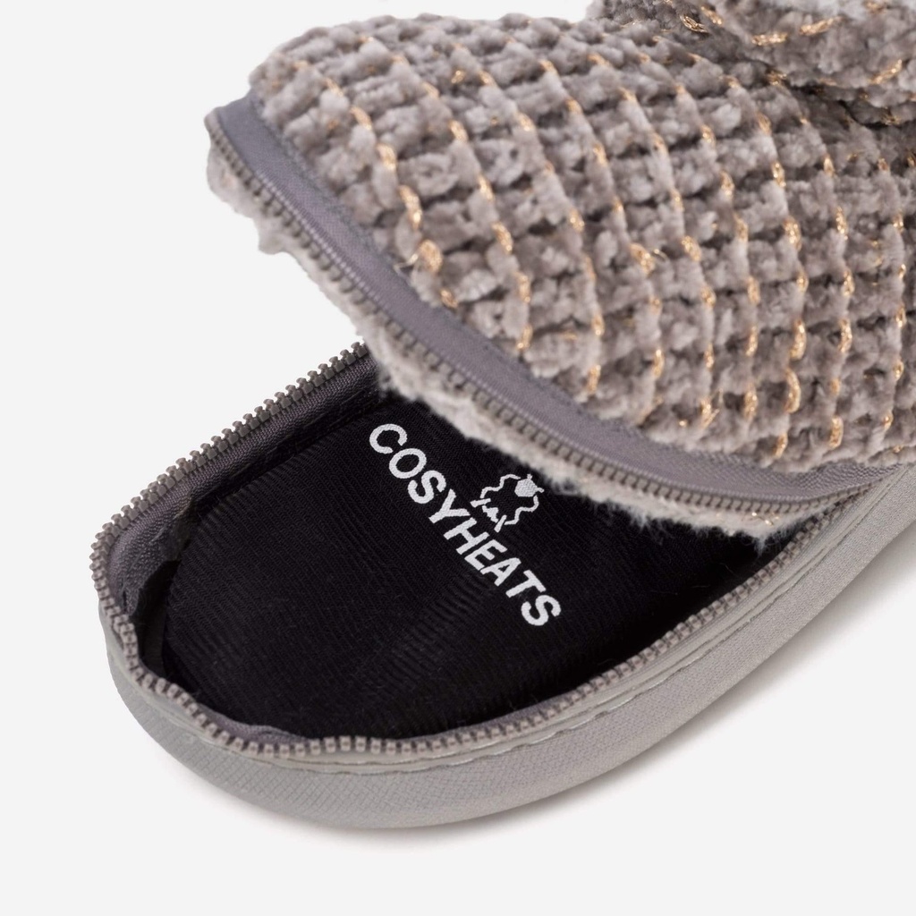 LADIES COSYHEATS GREY CHENIELLE SLIPPER BOOTIE