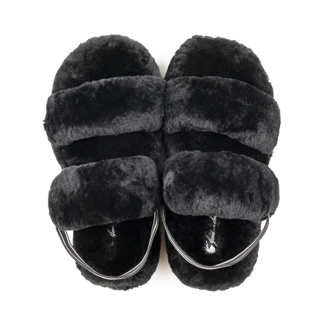 LADIES FREYA BLACK Sheepskin DOUBLE STRAP SLIG BACK