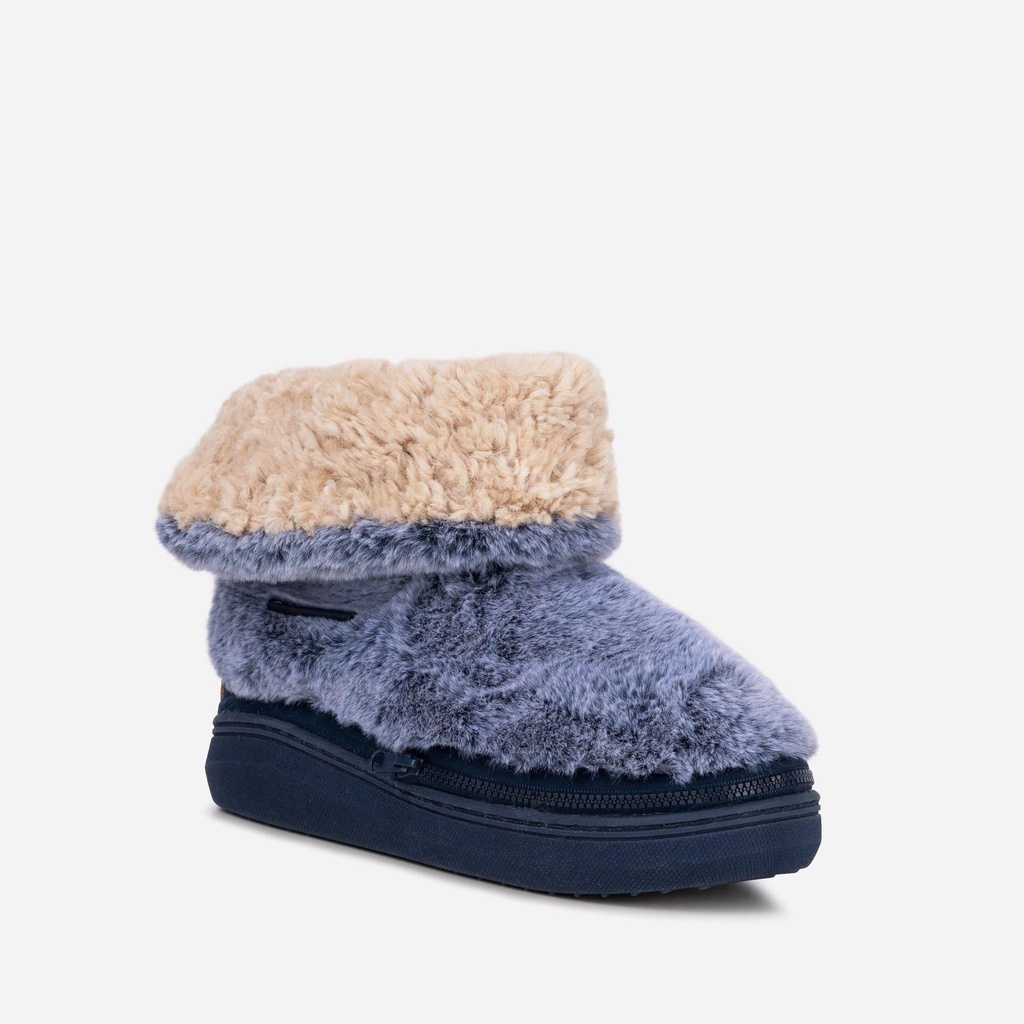 LADIES COSYHEATS NAVY TIP DYE FUR SLIPPER BOOT (MICROWAVEABLE)