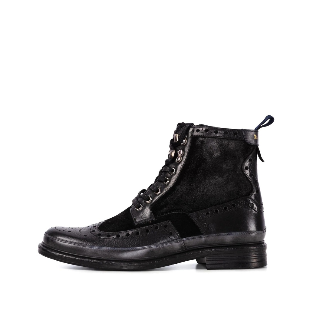 MENS DAVIS ARTISAN BLACK HEAVY BROGUE BOOT
