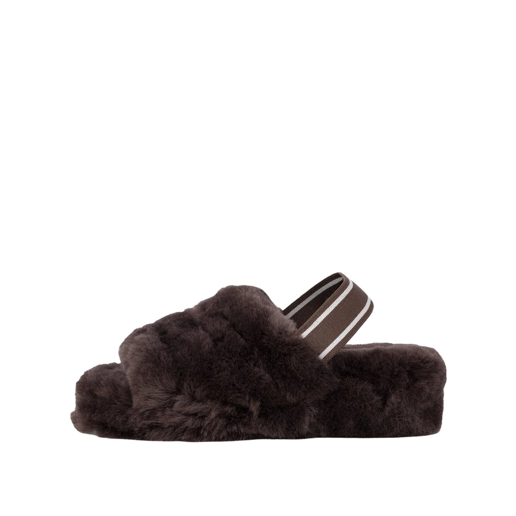 LADIES CHOCOLATE AVA SHEEPSKIN SLIPPER SLING BACK