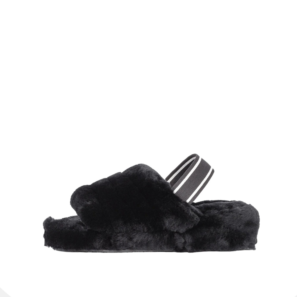 LADIES BLACK AVA SHEEPSKIN SLIPPER SLING BACK