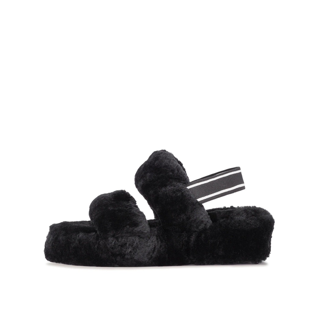 LADIES BLACK FREYA SHEEPSKIN SLIPPER DOUBLE STRAP SLING BACK